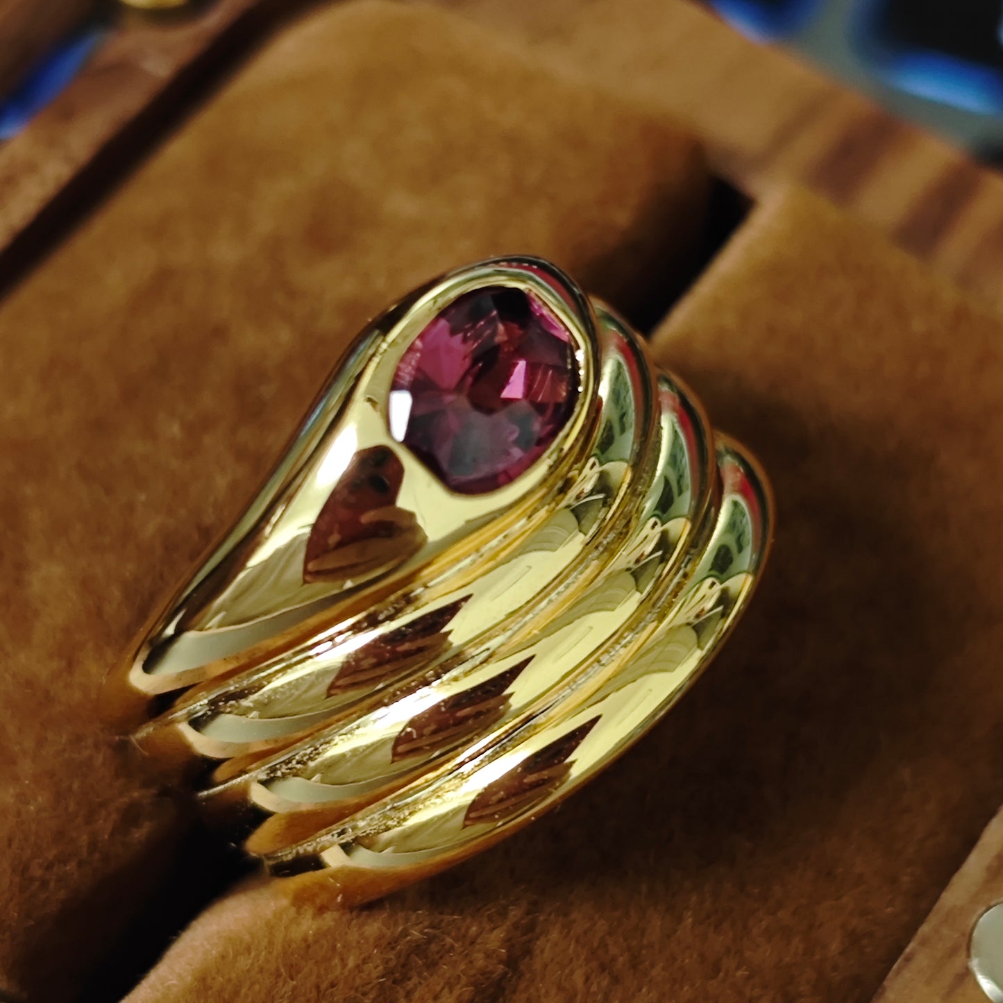 Thick Gold Plated Sterling Silver S925 Natural Red Garnet Snake Ring