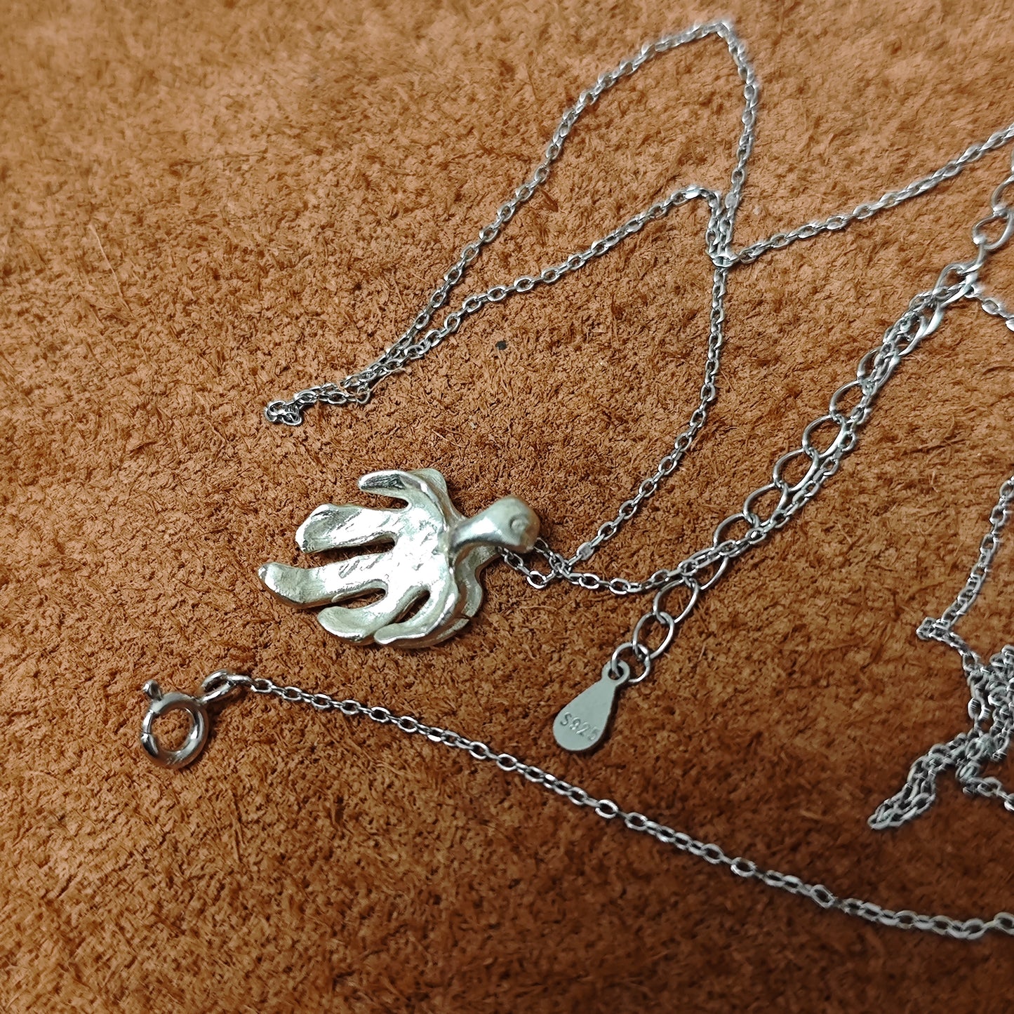 Lost wax casting handmade sterling silver leaf pendant necklace