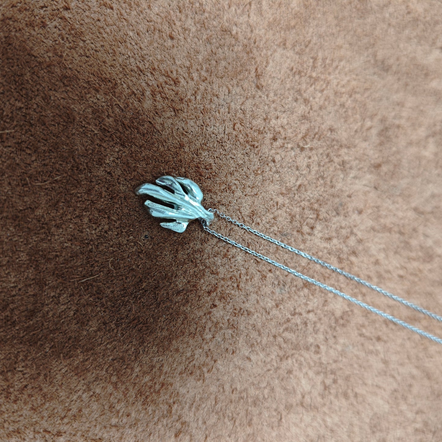 Lost wax casting handmade sterling silver leaf pendant necklace