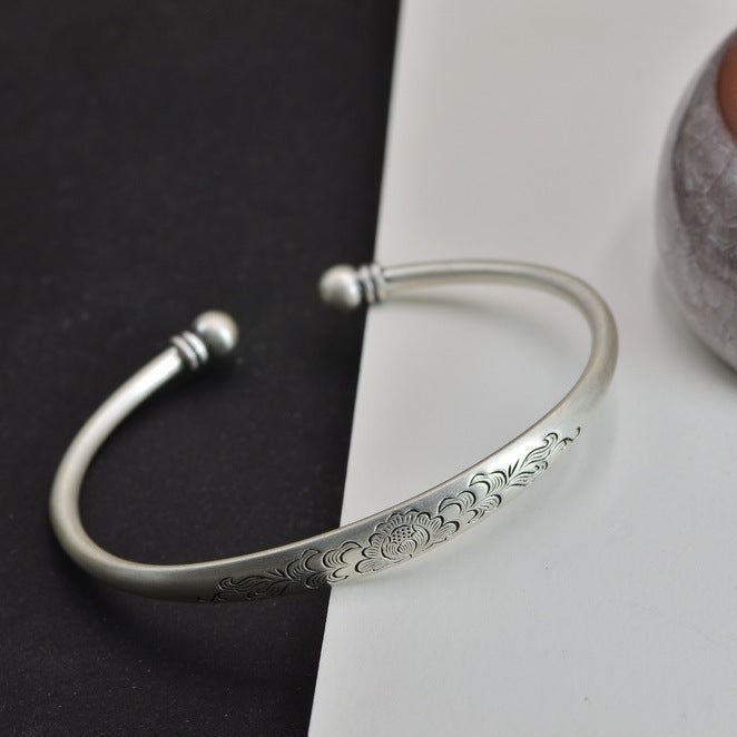 solid silver 999 peony flower open bracelet tiktok