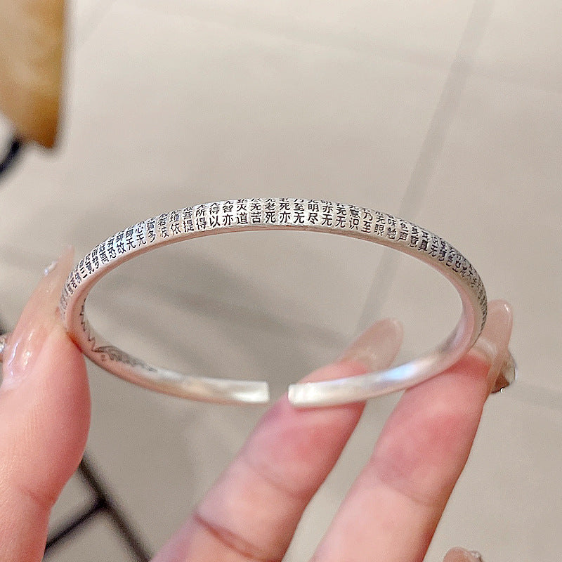 solid silver 999 Heart Sutra open bracelet tiktok