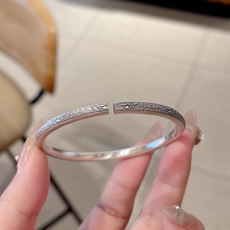 solid silver 999 auspicious cloud pattern open bracelet tiktok