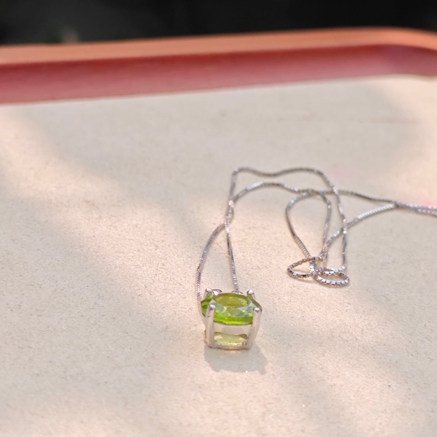 Sterling Silver S925 Natural Peridot Pendant Necklace