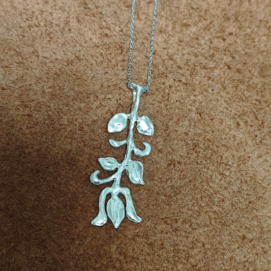 Lost wax casting handmade sterling silver flowering plant pendant necklace