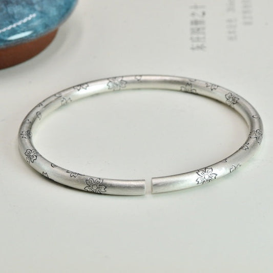 solid silver 999 sakura frosted surface open bracelet tiktok