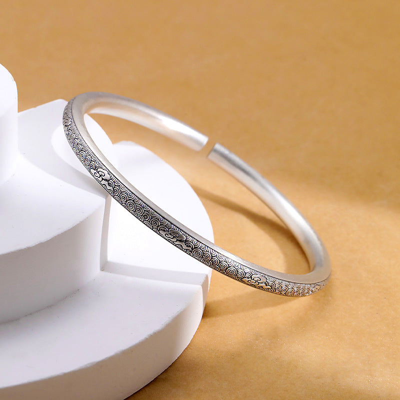 solid silver 999  auspicious cloud pattern open bracelet tiktok